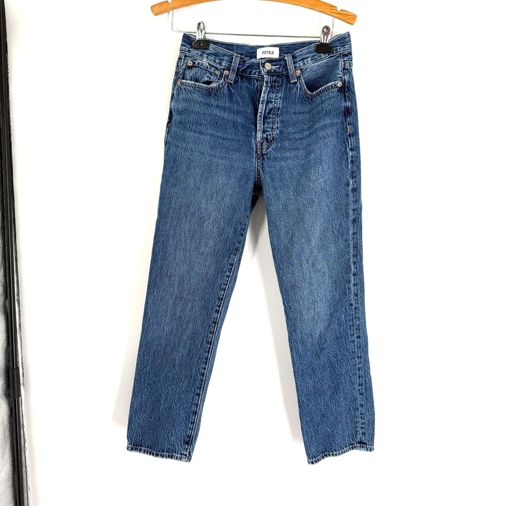 Pistola Charlie High Rise Dark Wash Classic Straight Casual Denim Jeans Size 27